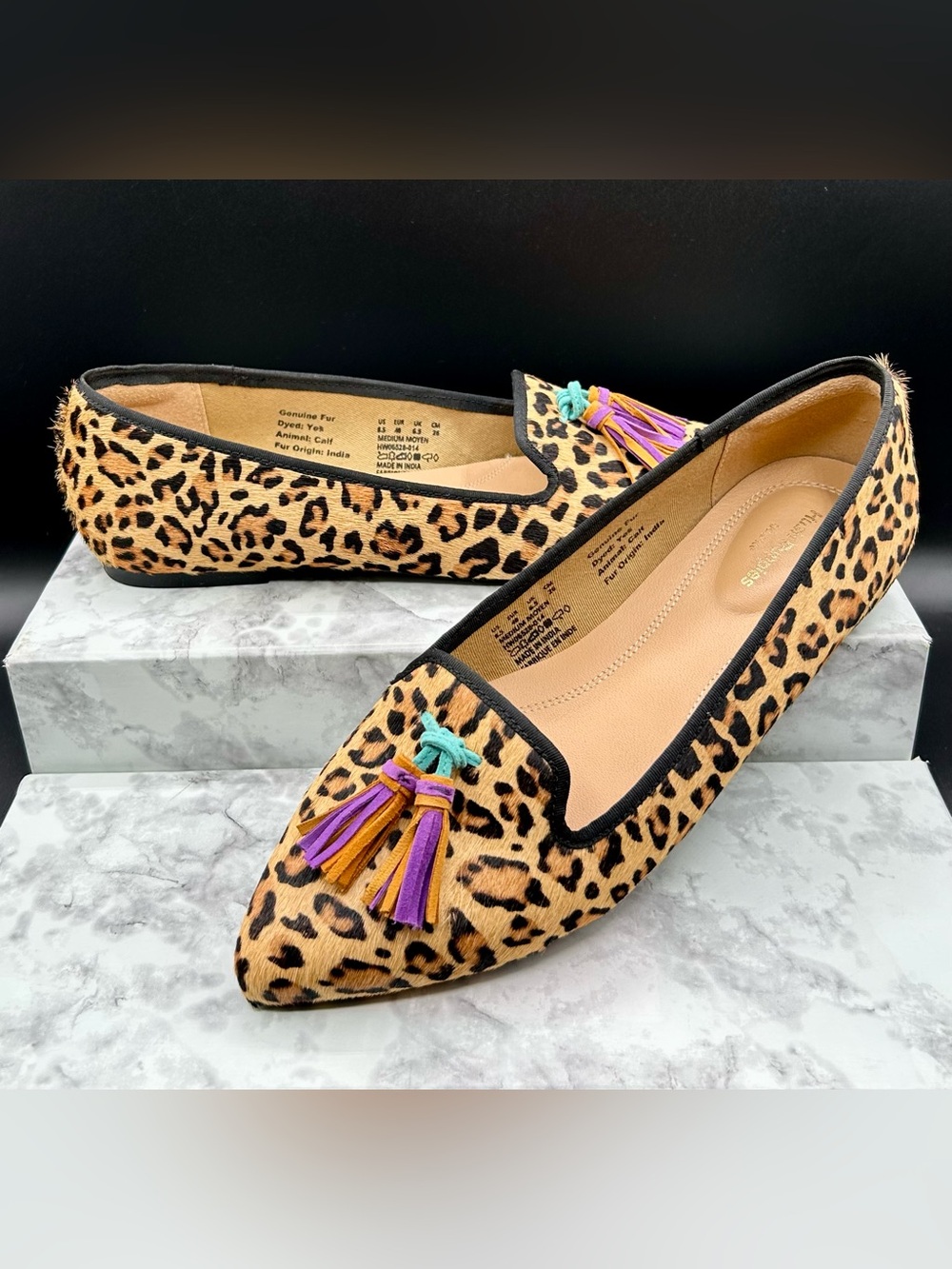 HUSH PUPPIES Sadie Leopard Print Calf Hair Loafers. Size 8.5